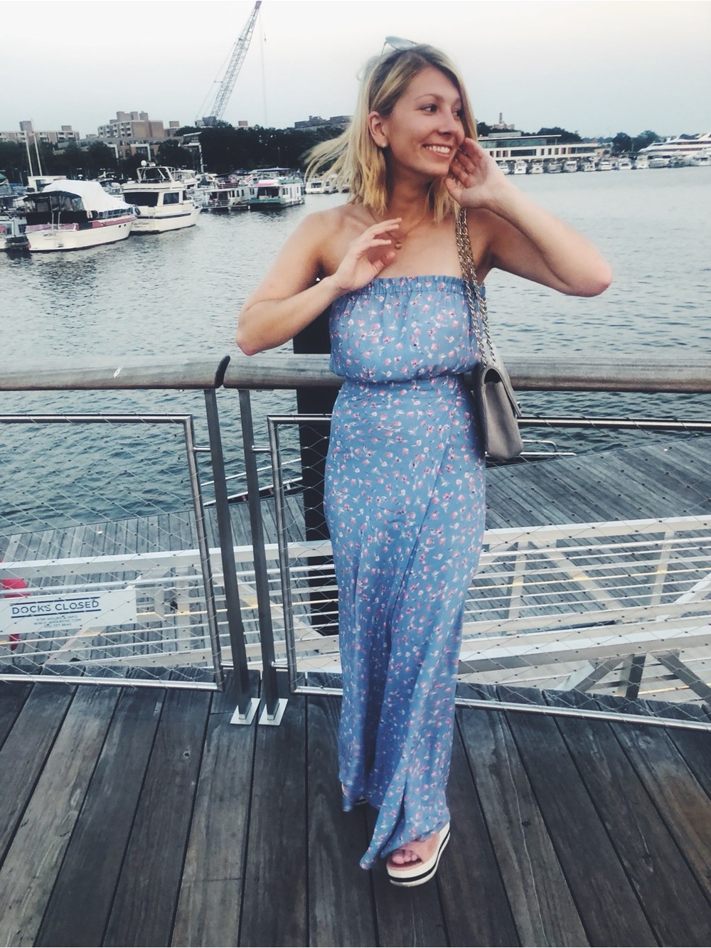 Flynn Skye Strapless Light Blue Floral Maxi Dress